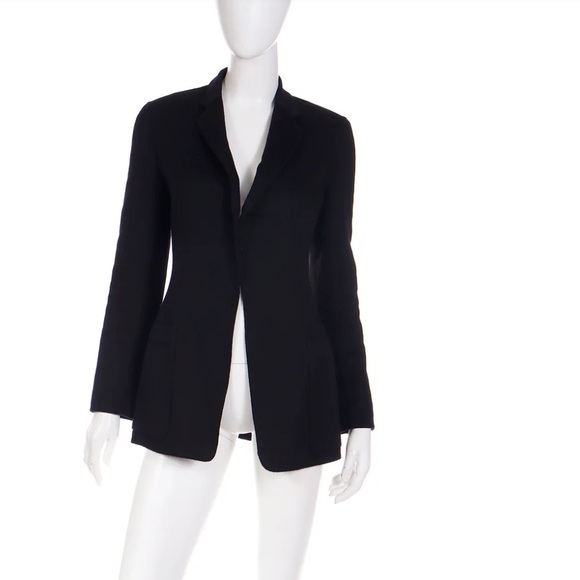 100% Cashmere DONNA KARAN OPEN FRONT BLAZER JACKET Black size 4/6 fit - Picture 2 of 14